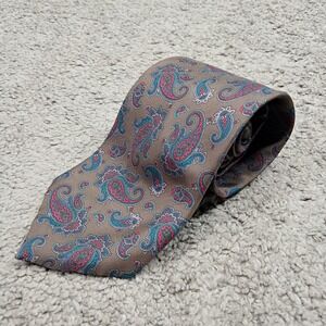 Woodward Mens Silk Tie Brown‎ Teal Pink Paisley Hand Made Italy Classic Necktie